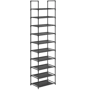 10 Tier Metal Shoe Rack Non-Woven Fabric Shelves - Black