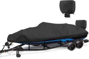 1200D Waterproof Boat Cover - Fits 16' to 18.5' ft Bass, V-Hull, Tri-Hull, Fish & Ski, Runabout Bowrider Boats - Heavy Duty Canvas Black
