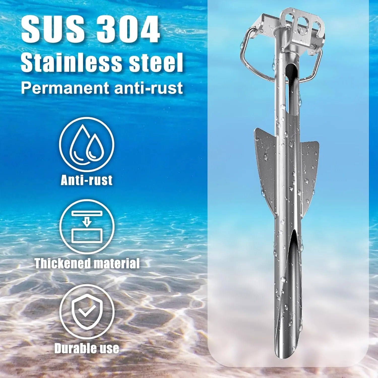 17" Sand Anchor for Boat, 304 Stainless Steel Boat Beach Anchor for Shallow Water, Jet Ski, Kayak, Pontoon Boat Anchor Kit