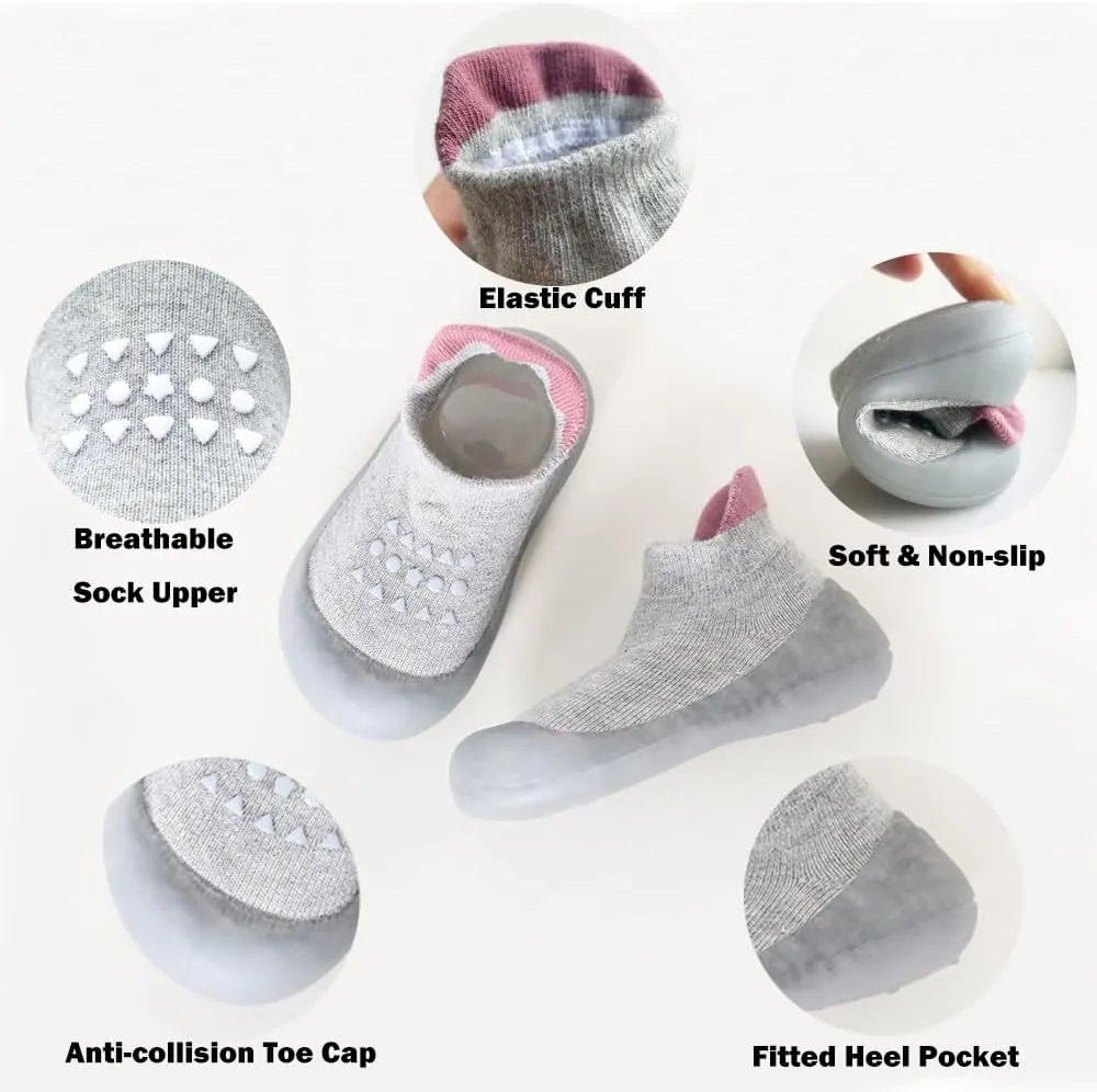 2 Pairs Baby Sock Shoes Boys Girls Non Slip Soft Rubber Sole Sneakers Toddler Infant Slip On Slippers First Walking Shoes