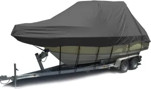 25-27 Ft Heavy Duty 420D Oxford Boat Cover Waterproof Anti UV Sun Dusoof and Tear Proof All Weather Outdoor Protection for Marine Trailerable with StrapTightening System fits V-Hull (Black)