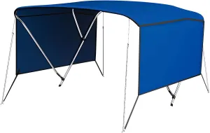 3 Bow Bimini Top Cover for Boat, 6' L x 46" H x 54"-60" W Boat Canopy with 1 Inch Aluminum Frame, Durable Marine Grade Canvas, Includes 2 Removable Side Curtains, 4 Adjustable Windproof Ropes