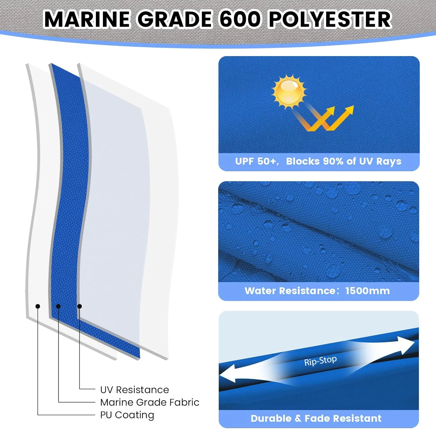 3 Bow Bimini Top Cover for Boat, 6' L x 46" H x 73"-78" W Boat Canopy with 1 Inch Aluminum Frame, Durable Marine Grade Canvas, Includes 2 Removable Side Curtains, 4 Adjustable Windproof Ropes