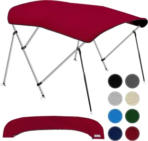 3 Bow Bimini Tops for Boats, Fadeproof, Support Poles, Storage Boot, 900D Marine Canvas, Sun Shade Boat Canopy, Universal Boat Cover for Pontoon, V-Hull, Fishing, Bass Boat 67-72", Burgundy