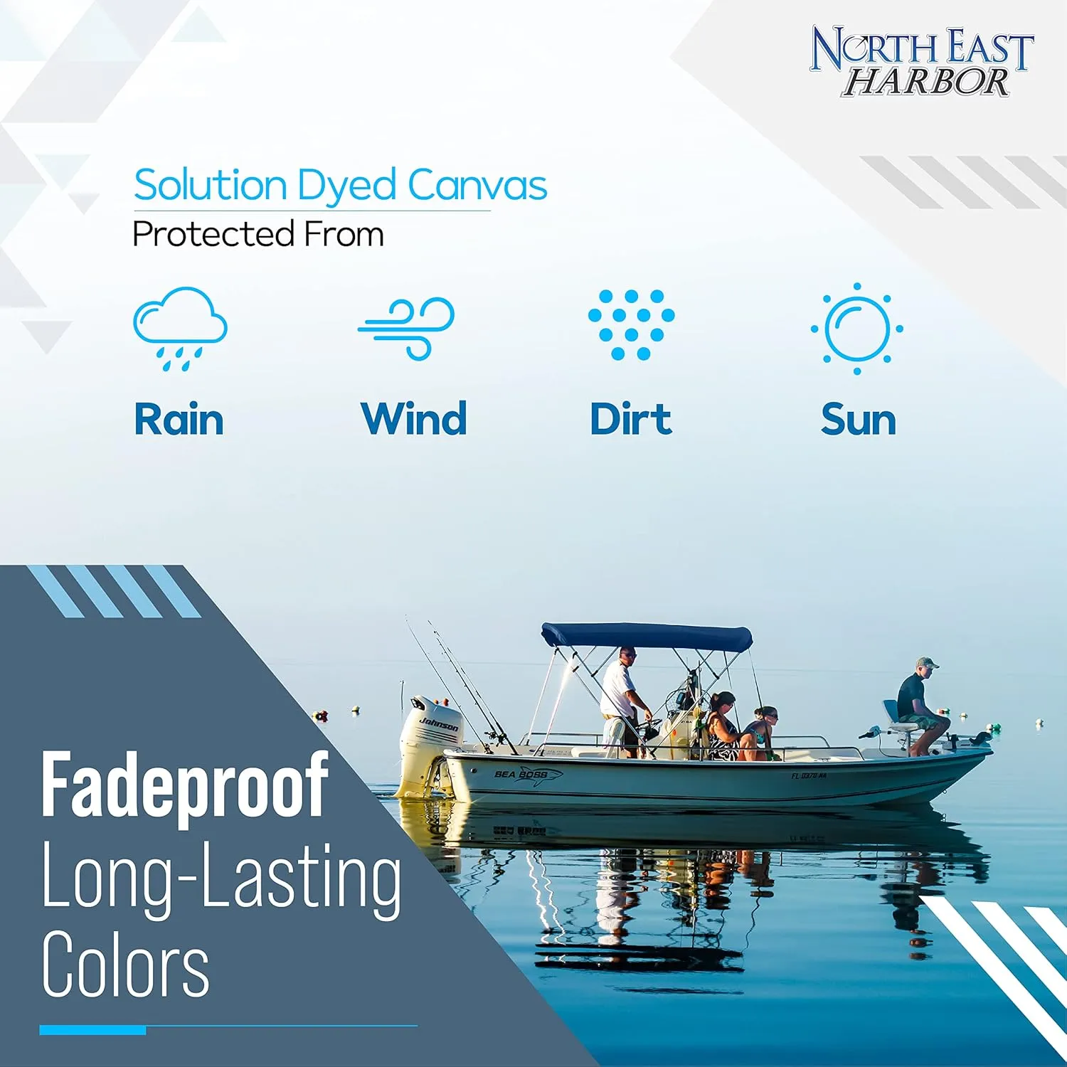 3 Bow Bimini Tops for Boats, Fadeproof, Support Poles, Storage Boot, 900D Marine Canvas, Sun Shade Boat Canopy, Universal Boat Cover for Pontoon, V-Hull, Fishing, Bass Boat 73-78", Navy Blue