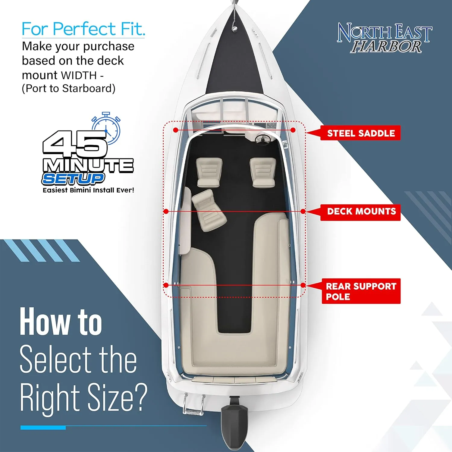 3 Bow Bimini Tops for Boats, Fadeproof, Support Poles, Storage Boot, 900D Marine Canvas, Sun Shade Boat Canopy, Universal Boat Cover for Pontoon, V-Hull, Fishing, Bass Boat 73-78", Navy Blue