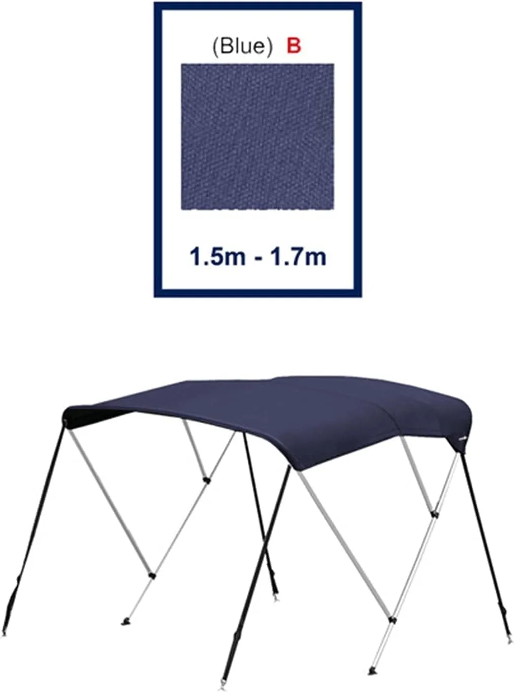 3 Bow Biminii 1.5-2.1m 25mm Aluminium Tube Marine Grade Boat-Cover Top Canopy Water Sun Proof UV Protection Blue (Color : 1.5m 1.7m Blue)