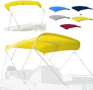 3 Bow Fade and Crack Resistant Bimini Top Replacement Cover，600D Marine Grade Polyester Waterproof Sun Shade Boat Canopy，Easy Install Zipper Sleeves Boat Awning,Yellow 6'L 73"-78" W