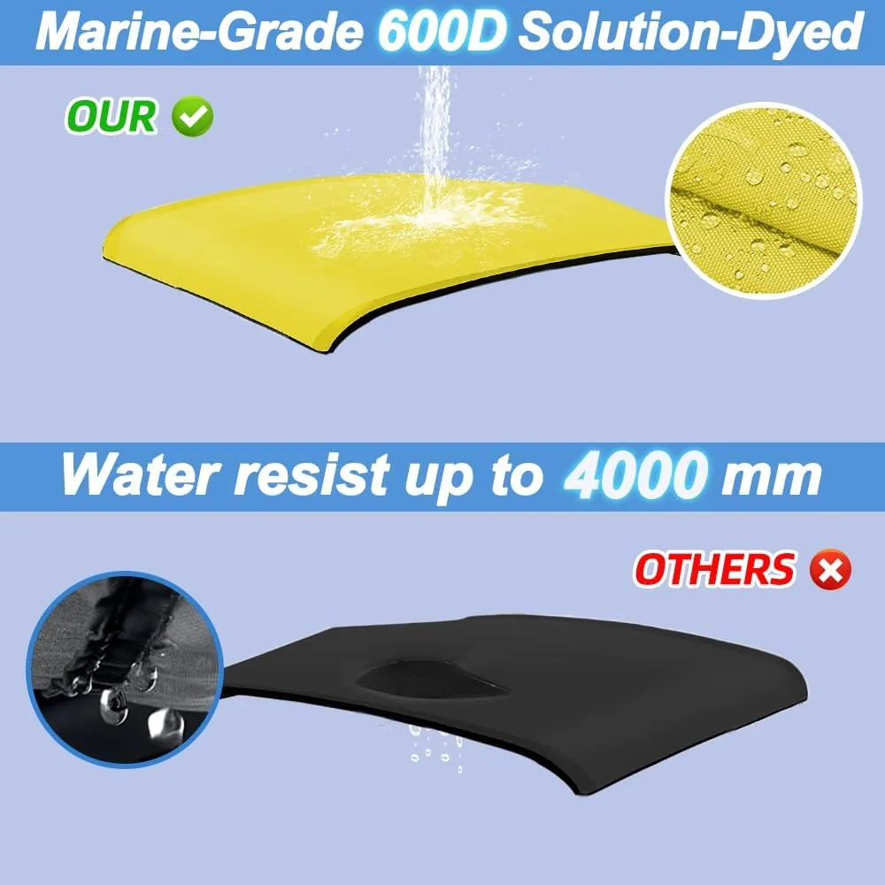3 Bow Fade and Crack Resistant Bimini Top Replacement Cover，600D Marine Grade Polyester Waterproof Sun Shade Boat Canopy，Easy Install Zipper Sleeves Boat Awning,Yellow 6'L 73"-78" W