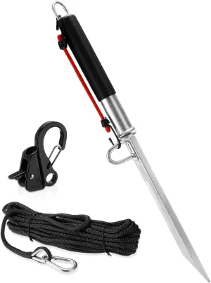32'' Sand Spike Boat Anchor Pole, with Stainless Steel Boat Anchor Hook and Boat Anchor Line 50ft, for Shallow Water Shore, Beach, Sandbar