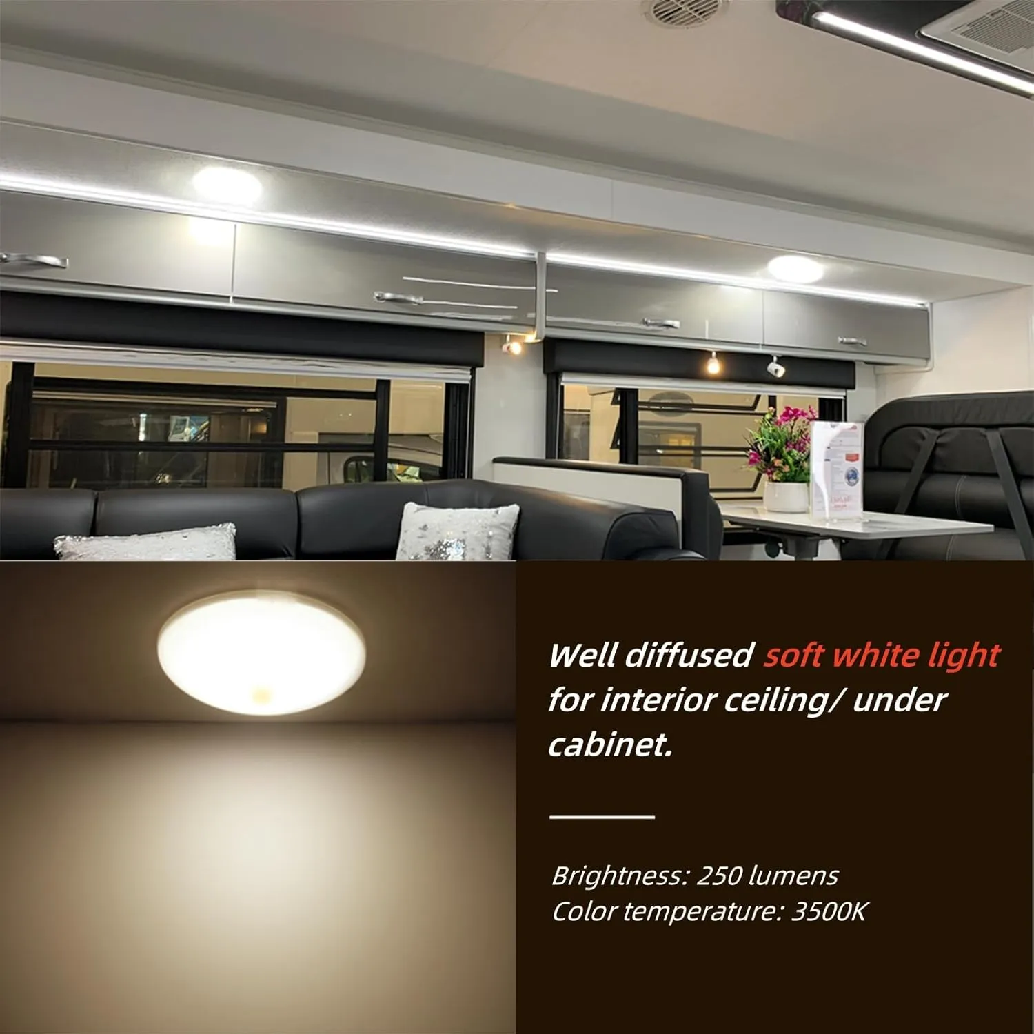 3.5inch 12 volt RV LED Lights Interior Ceiling Light with Switch Under Cabinet Lights for RV Trailer Boat 3500K Soft White Lighting, 3.7watt 250lumens Set of 4