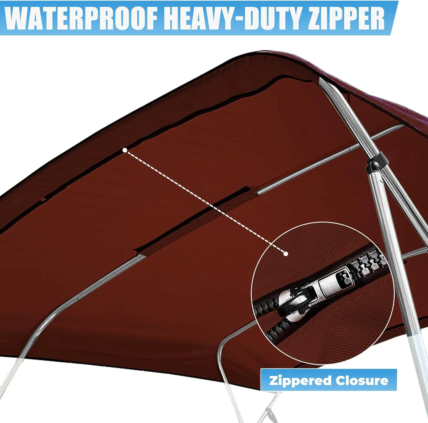 4 Bow Bimini Top Replacement Canvas with Stern Light Hole and Storage Boot, 900D Heavy Duty Waterproof Bimini Top Canvas Only Without Frame, 8'L 73"-78" W Burgundy
