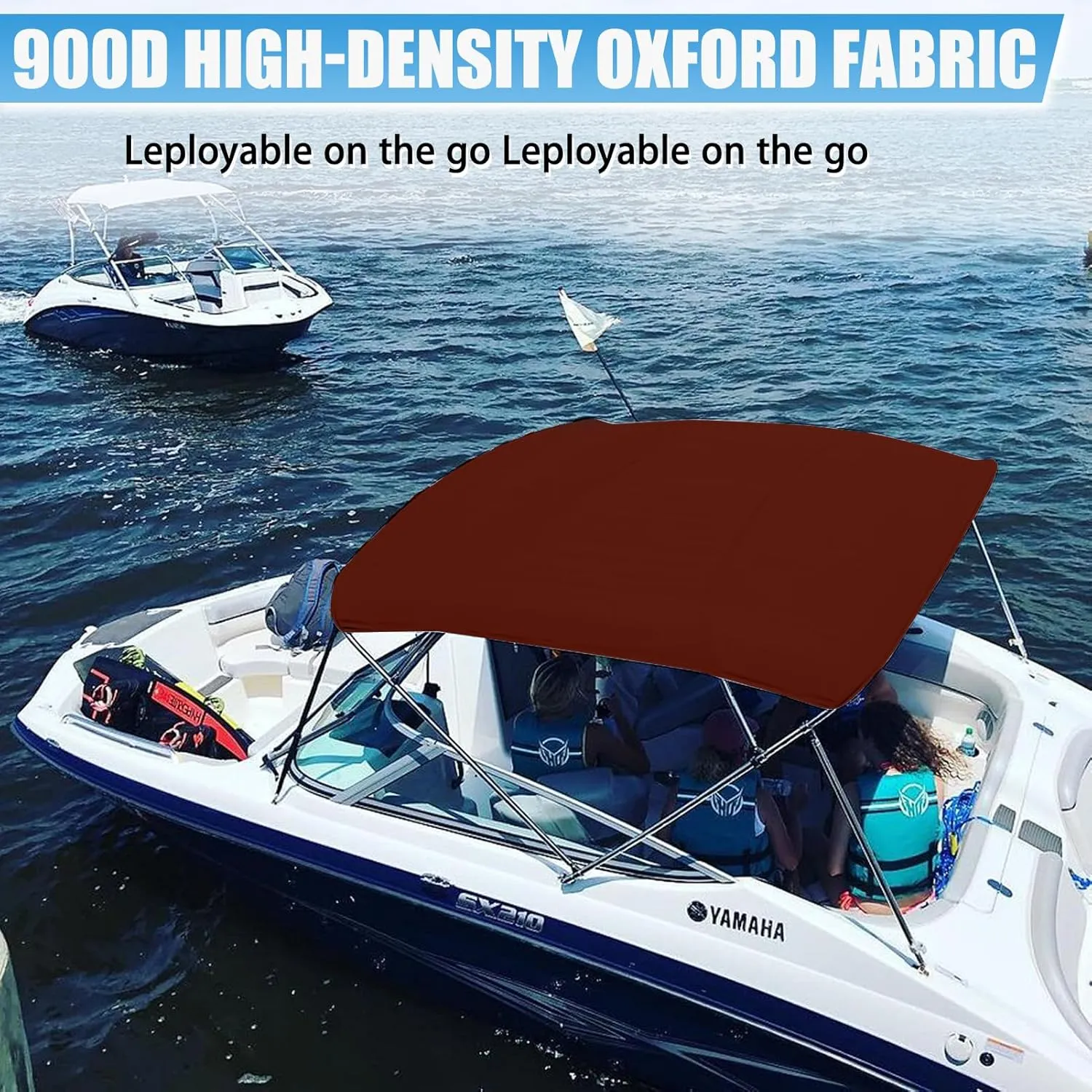 4 Bow Bimini Top Replacement Canvas with Stern Light Hole and Storage Boot, 900D Heavy Duty Waterproof Bimini Top Canvas Only Without Frame, 8'L 73"-78" W Burgundy