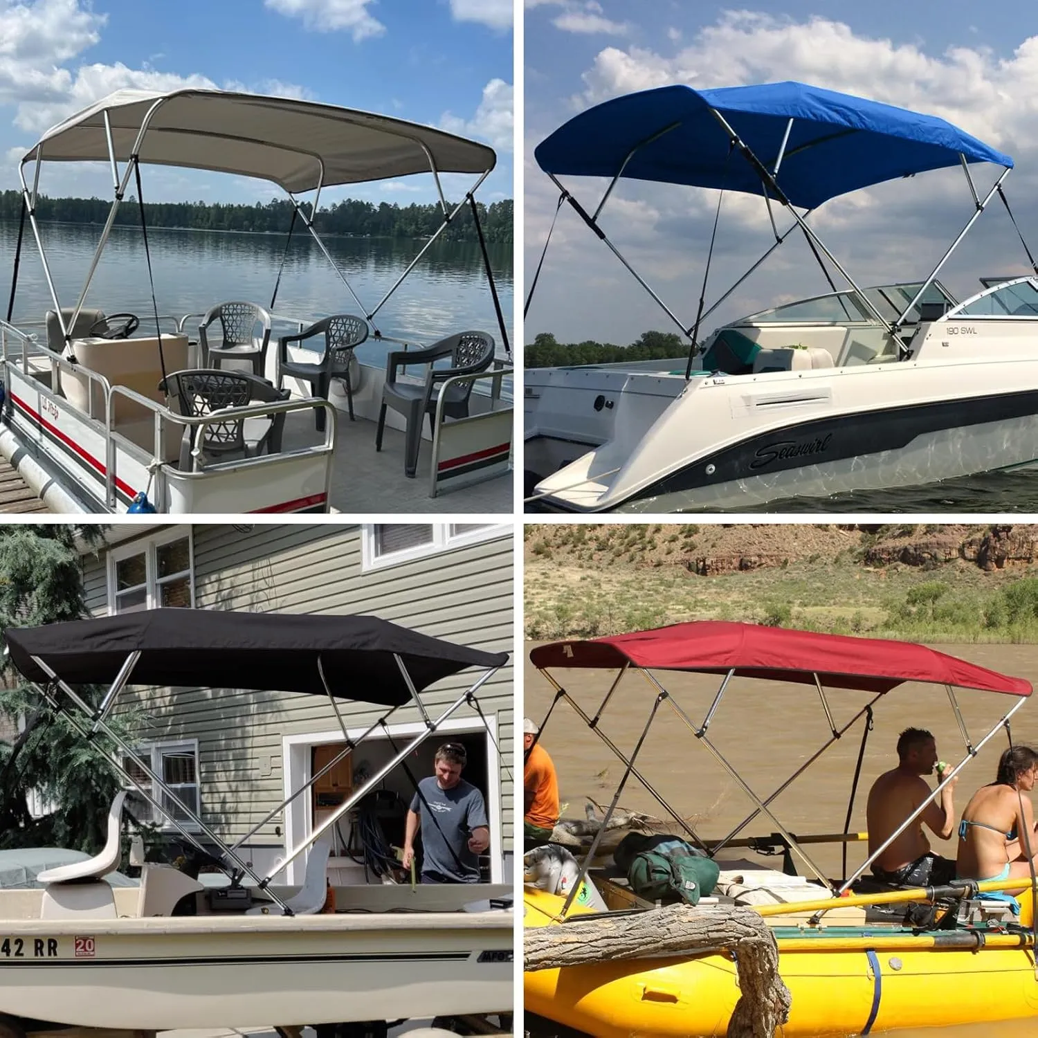4 Bow Bimini Top Replacement Canvas with Stern Light Hole and Storage Boot, 900D Heavy Duty Waterproof Bimini Top Canvas Only Without Frame, 8'L 73"-78" W Burgundy