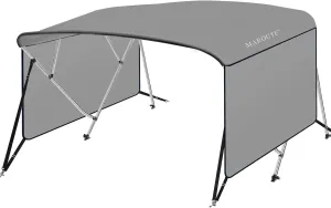 4 Bow Bimini Tops for Boat, 8' L x 54" H x 85"-90" W Boat Canopy with Zippered Side Curtains, Pu Coating Canvas, 1" Aluminum Frame, Include 2 Straps, 2 Stable Rear Support Pole, Gray