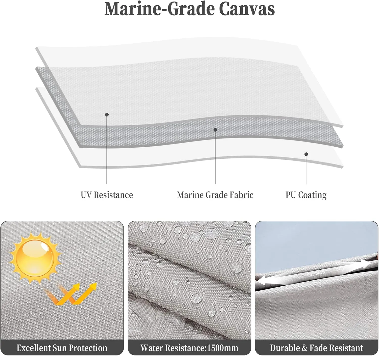 4 Bow Bimini Tops for Boat, 8' L x 54" H x 85"-90" W Boat Canopy with Zippered Side Curtains, Pu Coating Canvas, 1" Aluminum Frame, Include 2 Straps, 2 Stable Rear Support Pole, Gray