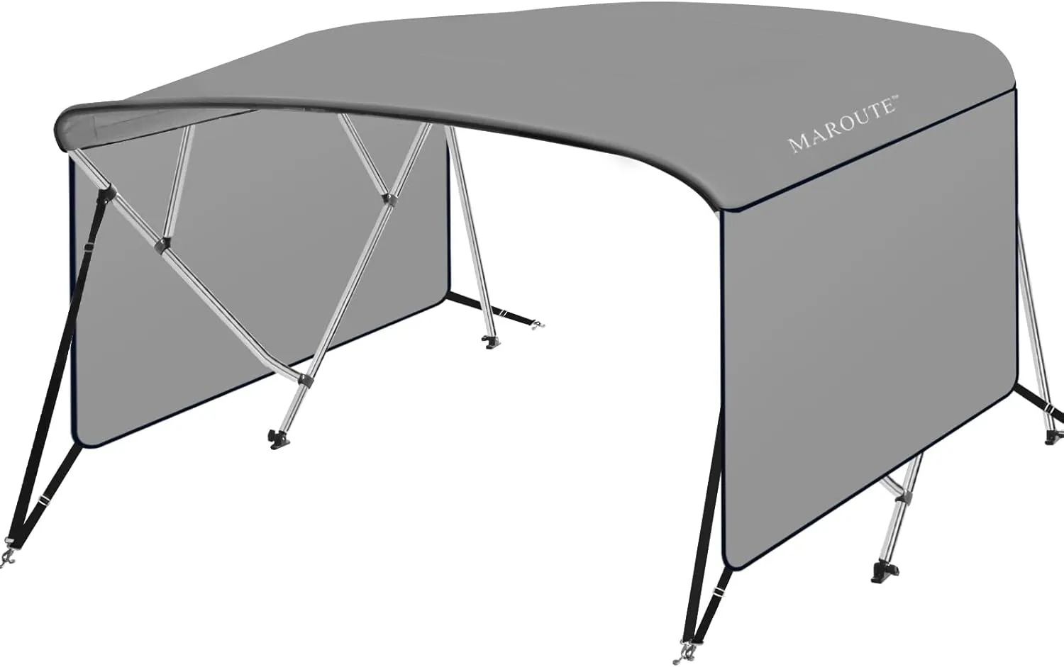 4 Bow Bimini Tops for Boat, 8' L x 54" H x 85"-90" W Boat Canopy with Zippered Side Curtains, Pu Coating Canvas, 1" Aluminum Frame, Include 2 Straps, 2 Stable Rear Support Pole, Gray