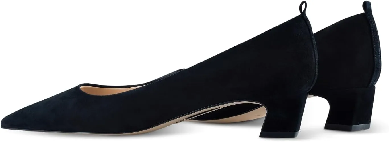 7or9 Block Heels for Women Comfortable Women’s Pumps Breathable Lambskin Heels Closed Toe Black Heels 1.38"