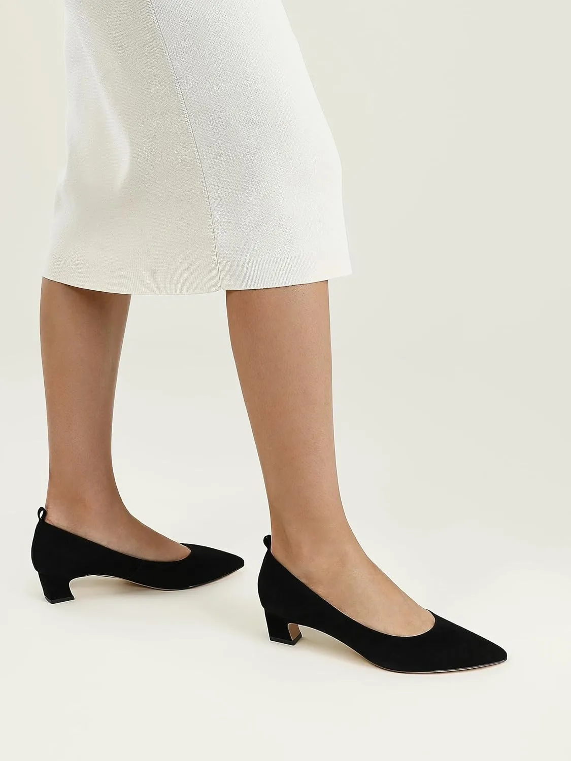 7or9 Block Heels for Women Comfortable Women’s Pumps Breathable Lambskin Heels Closed Toe Black Heels 1.38"