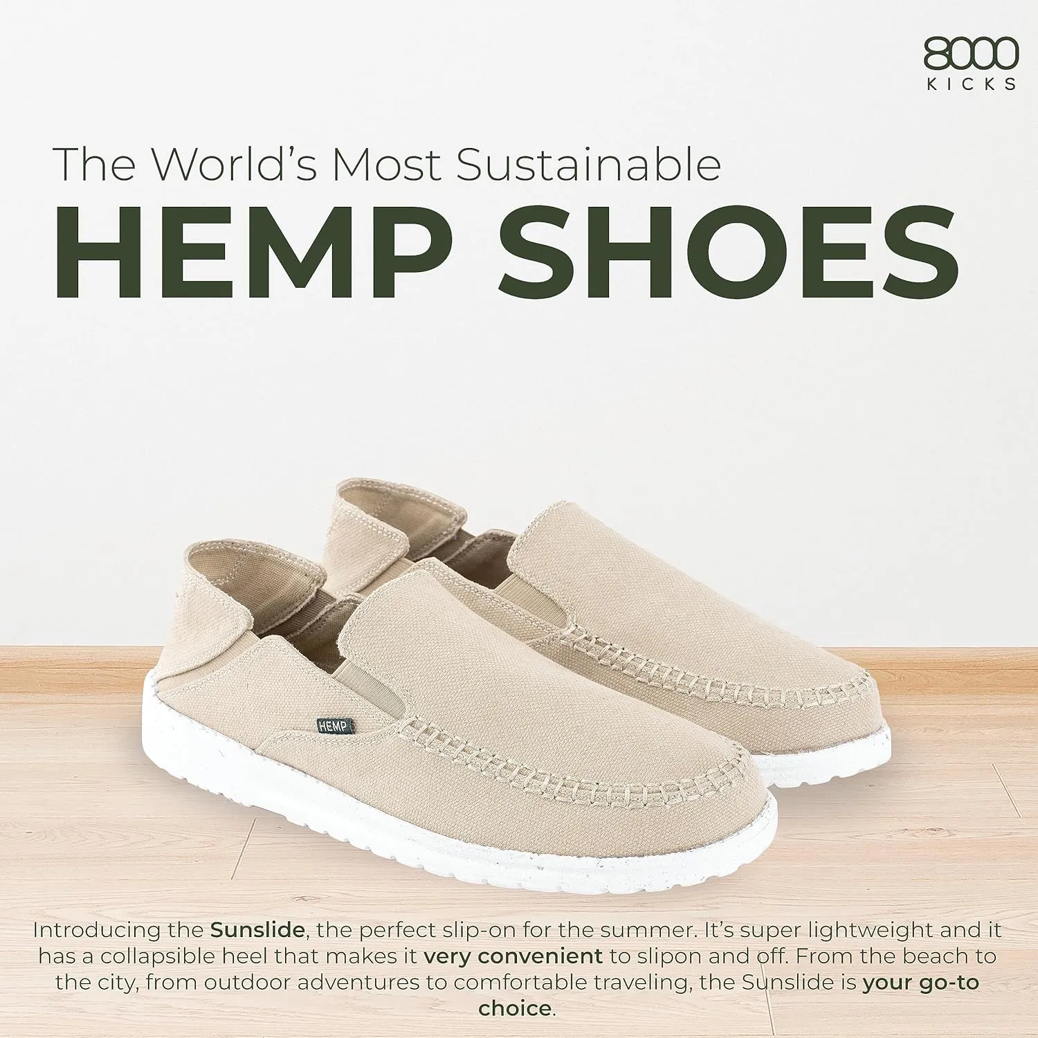 8000Kicks SunSlide Hemp Slides for Women, Grey, Size 9, Water Resistant, Breathable, Comfortable, Durable, Sustainable