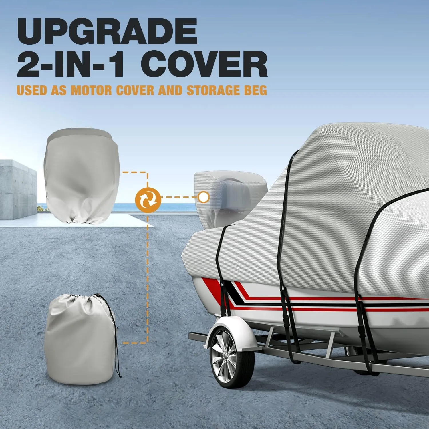 900D Center Console Boat Cover, Waterproof Heavy Duty Boat Cover for CC Boat, Marine Grade Oxford UV Resistant Canvas for Trailerable Boat 17-19ft, Beam Width up to 102"