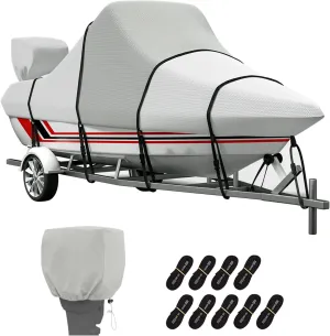 900D Center Console Boat Cover, Waterproof Heavy Duty Boat Cover for CC Boat, Marine Grade Oxford UV Resistant Canvas for Trailerable Boat 17-19ft, Beam Width up to 102"