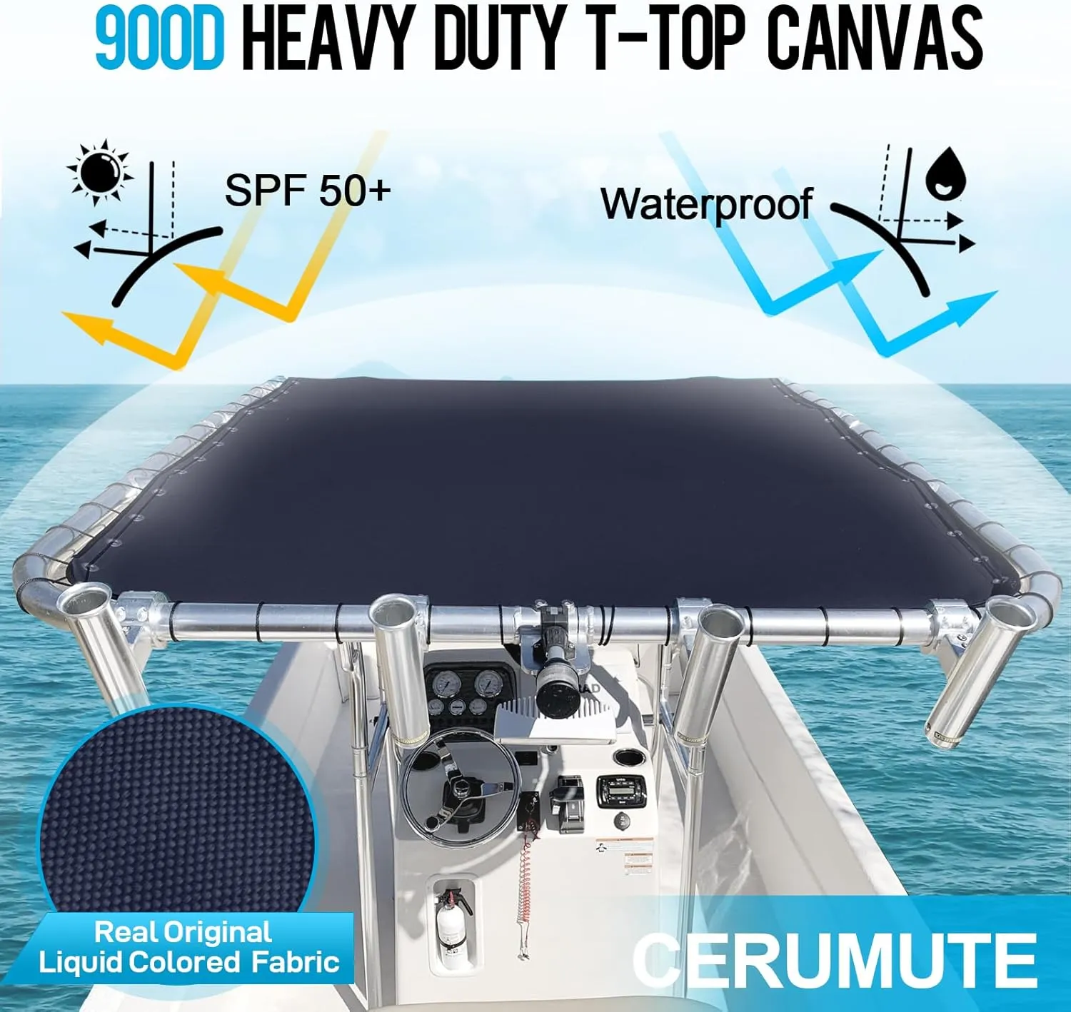 900D Waterproof Heavy Duty Boat T Top Canvas Replacement for Center Console Boat,Marine Grade T-Top Canvas with Storage Bag Without Frame Navy Blue (82" x 58")