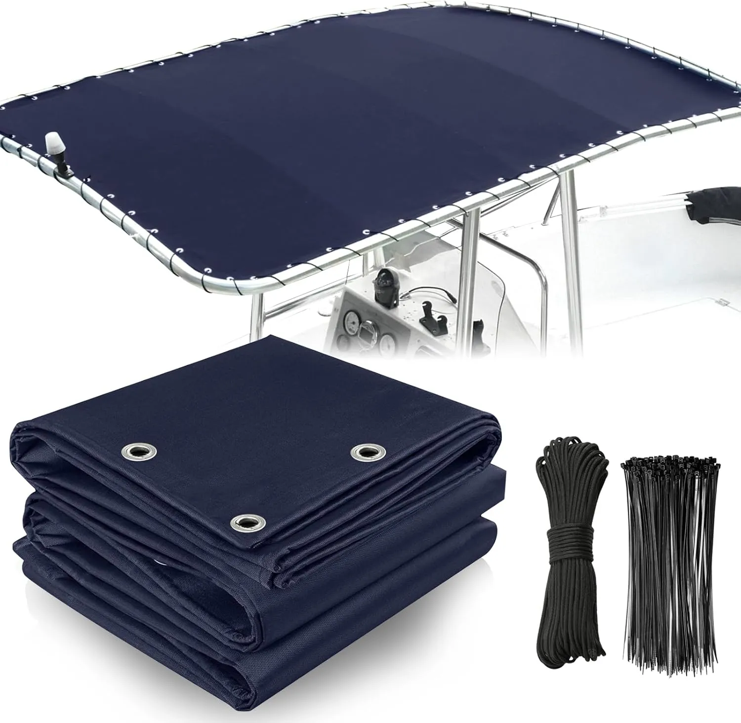 900D Waterproof Heavy Duty Boat T Top Canvas Replacement for Center Console Boat,Marine Grade T-Top Canvas with Storage Bag Without Frame Navy Blue (82" x 58")
