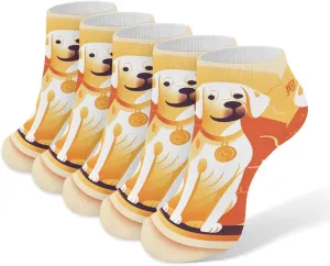A Dog Sitting Ankle Socks for Men & Women, 5 Pairs Breathable Soft Low Cut Socks, Stretch Sweat Wicking Sox