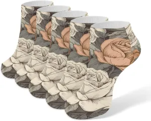 A Hand Drawn Painting Ankle Socks for Men & Women, 5 Pairs Breathable Soft Low Cut Socks, Stretch Sweat Wicking Sox