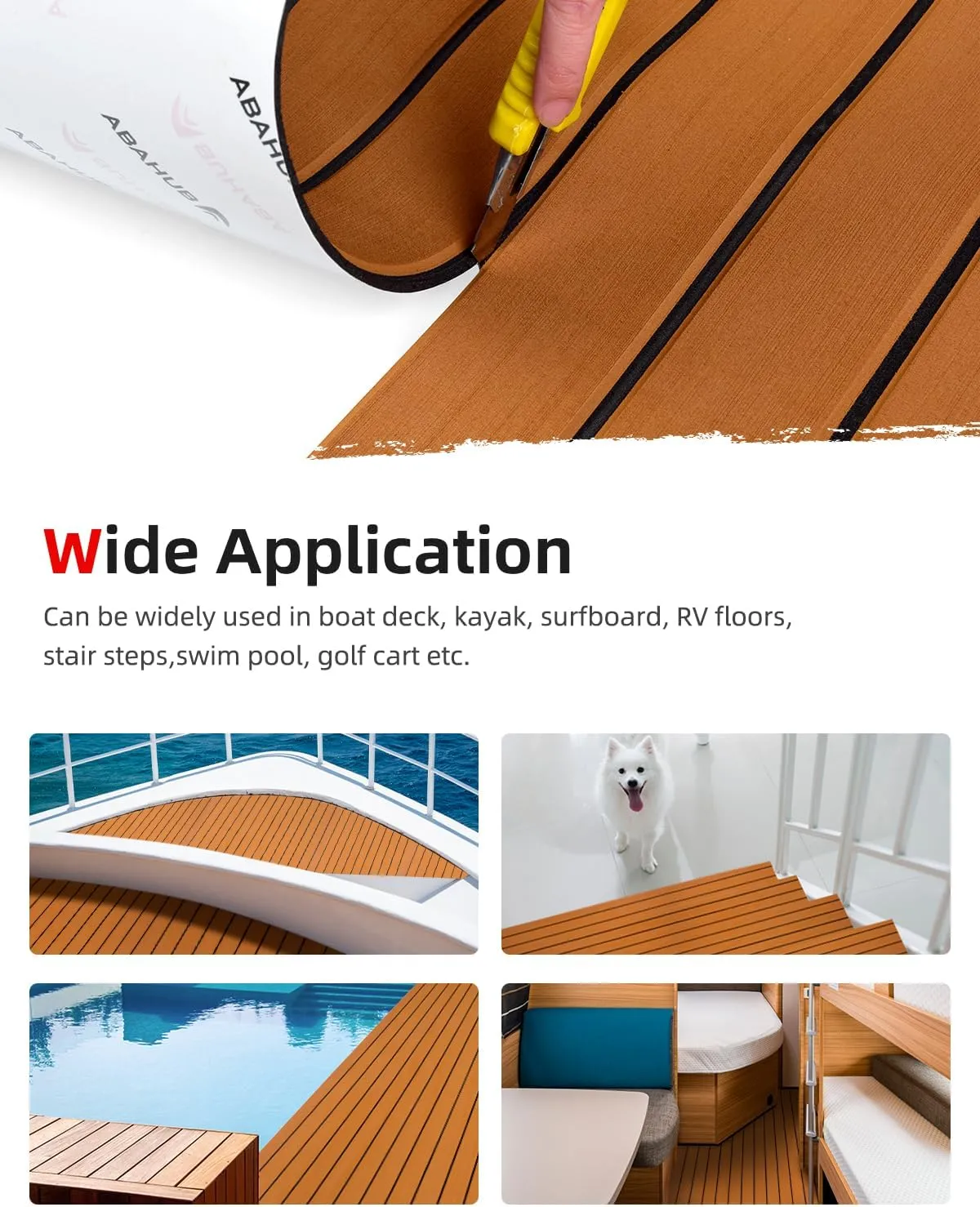 Abahub EVA Foam Boat Decking 96''x45.6''/36''/28.8''/24''/16.8'', 48''x16.8'' Self-Adhesive Faux Teak Marine Flooring Sheet Traction Pad for Boats Surfboard Swim Platform RV Floor