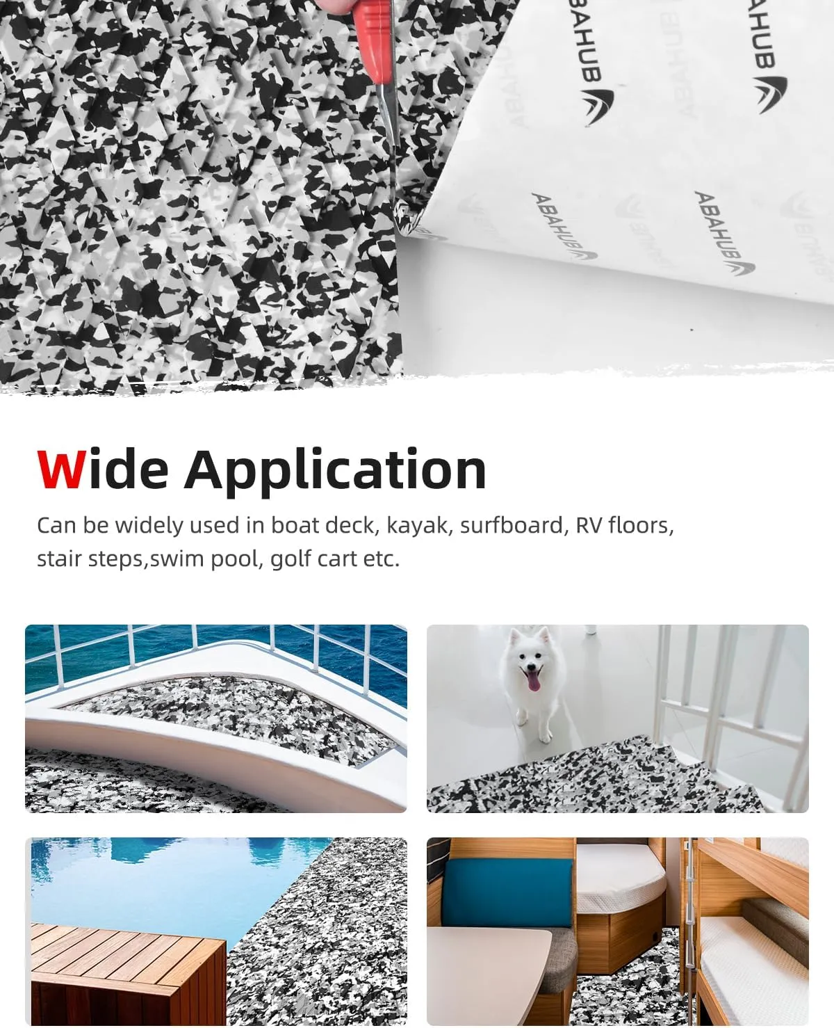 Abahub EVA Foam Boat Flooring 96''x16''/23.5''/38''/47'' 48''x16'' Non-Slip Camouflage Surfboard Traction Pad Grip Mat Self-Adhesive Trimmable Decking Sheet for Boats SUP Paddleboard Kayak Surfing