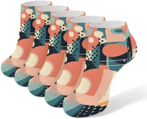 Abstract Shape Style Ankle Socks for Men & Women, 5 Pairs Breathable Soft Low Cut Socks, Stretch Sweat Wicking Sox