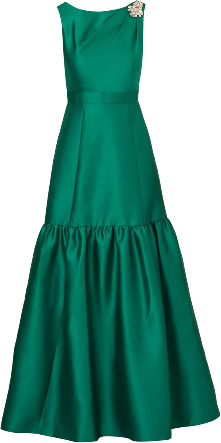 Adrianna Papell Women's Mikado Flounce Shirred Gown