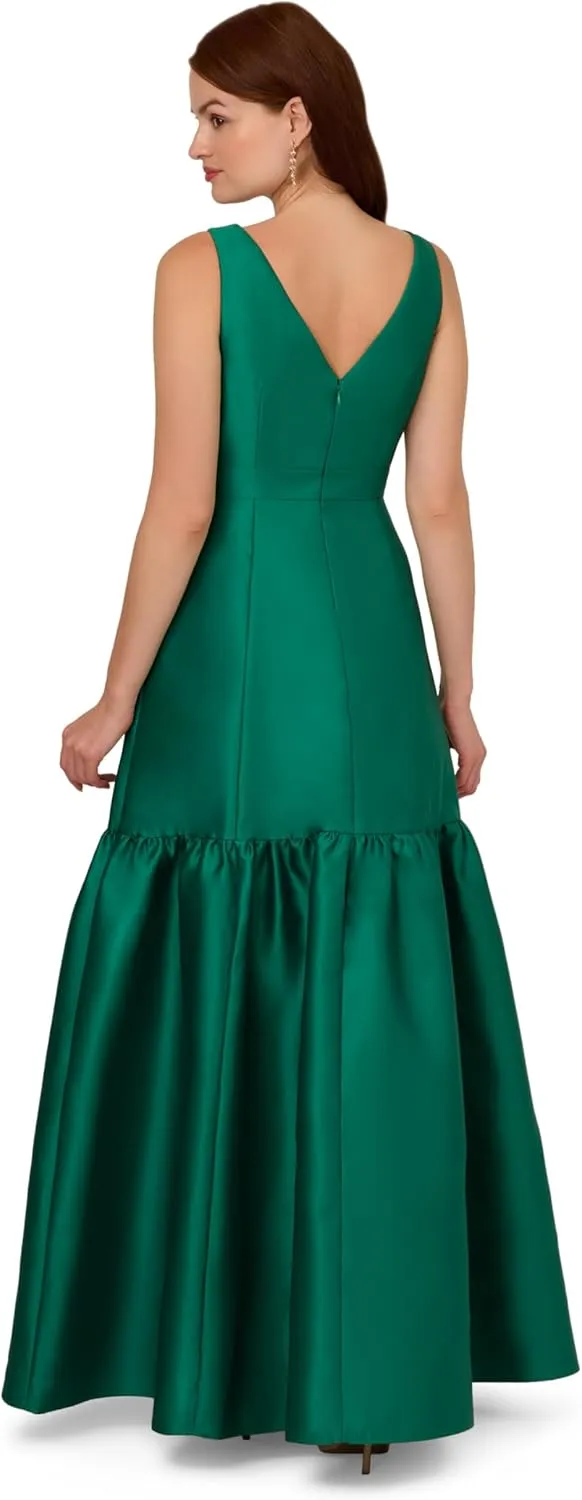 Adrianna Papell Women's Mikado Flounce Shirred Gown