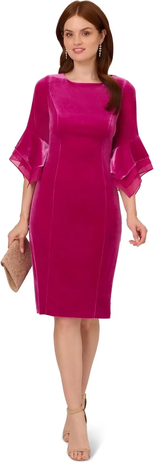 Adrianna Papell Women's Velvet Bell Sleeve Short Dress