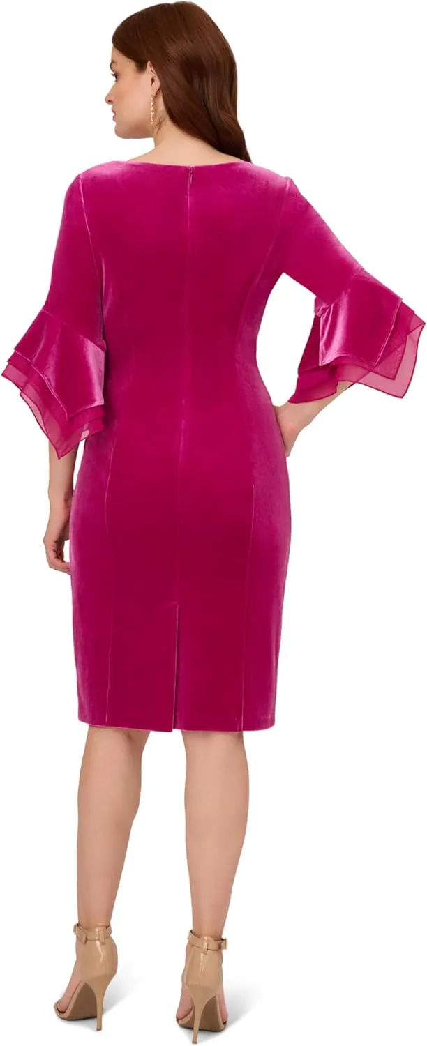 Adrianna Papell Women's Velvet Bell Sleeve Short Dress