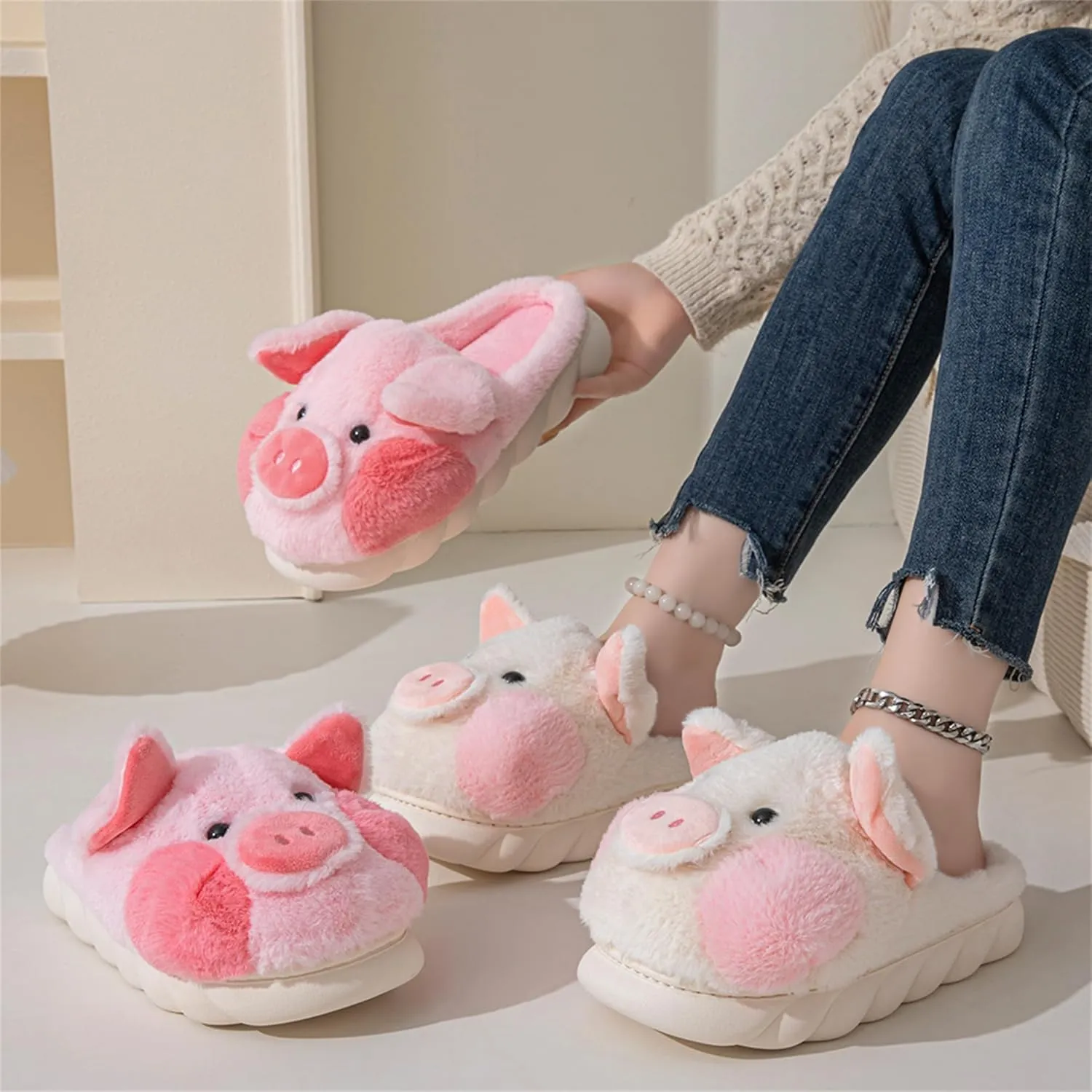 adult cotton slippers pig home slippers plush slippers animal slippers women shoes