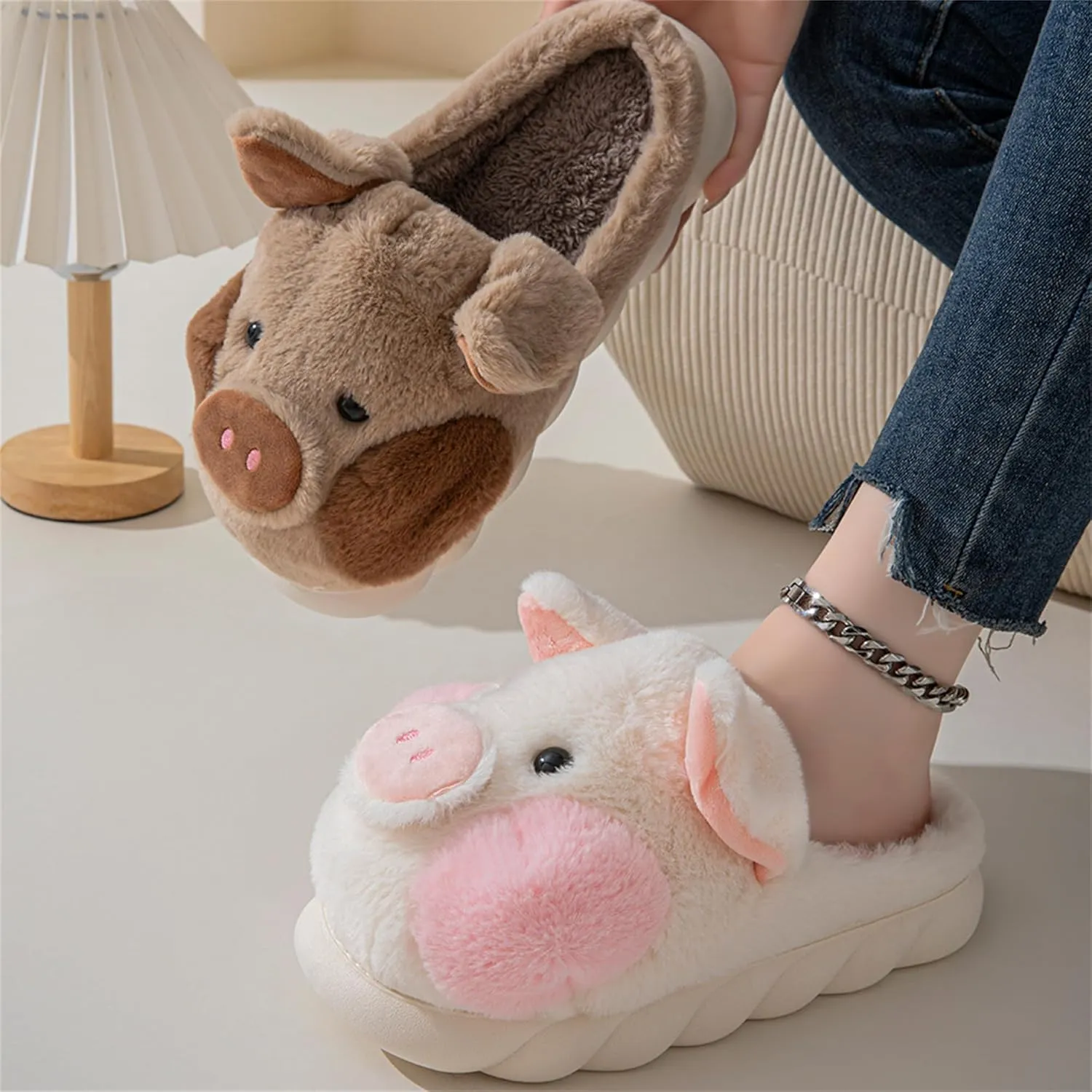 adult cotton slippers pig home slippers plush slippers animal slippers women shoes