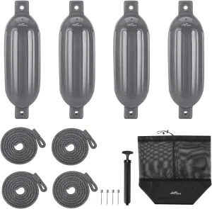 Affordura Boat Fender 4 Pack Boat Bumpers Fenders with 4 Ropes, Boat Bumpers for Pontoon Boat Fenders Inflatable