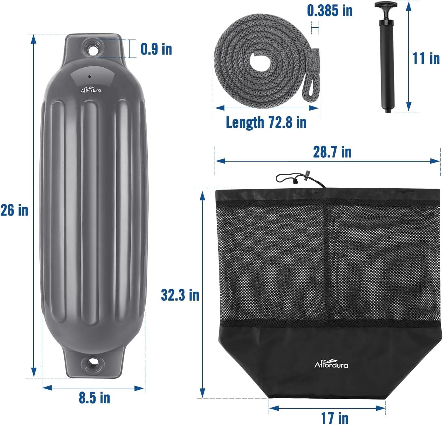 Affordura Boat Fender 4 Pack Boat Bumpers Fenders with 4 Ropes, Boat Bumpers for Pontoon Boat Fenders Inflatable