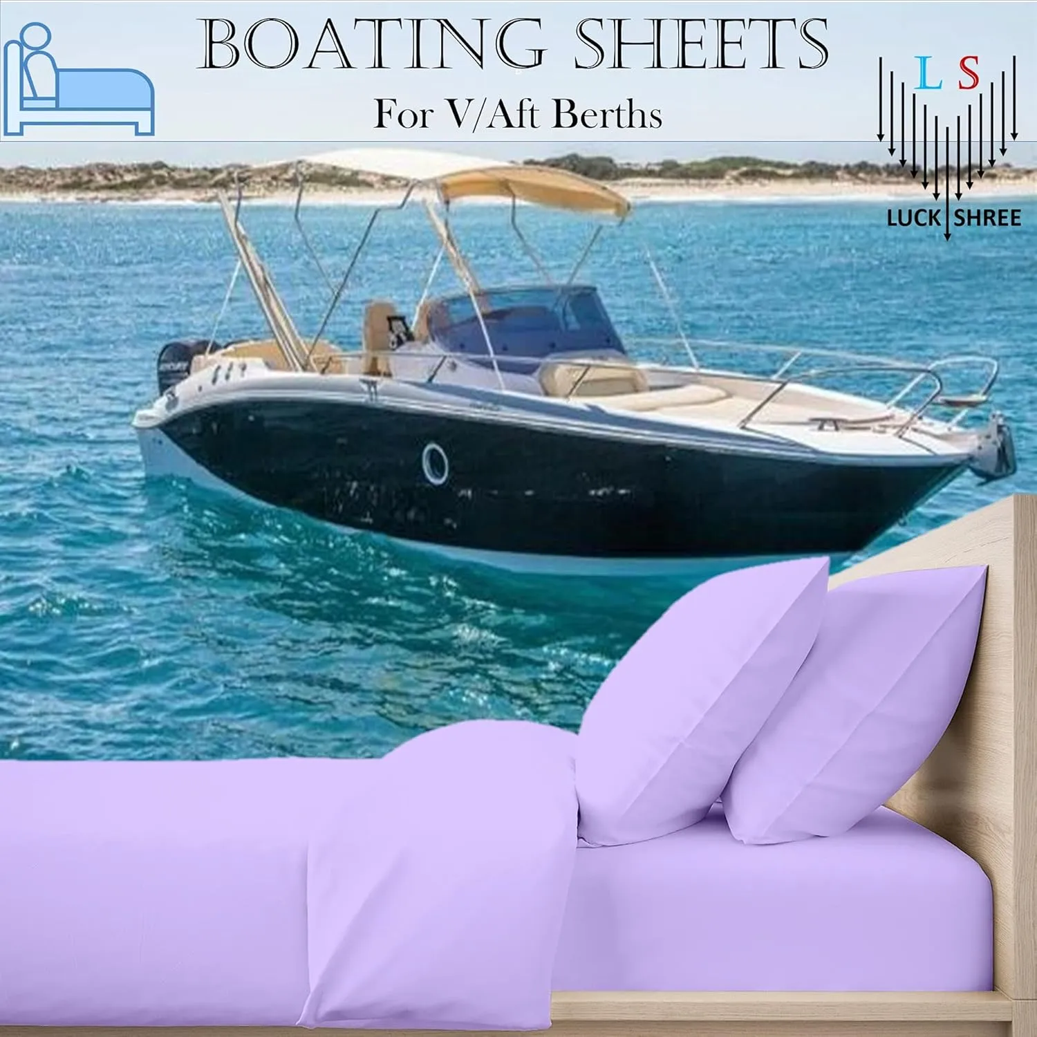 AFT-Berth Boating Sheet Set |100% Egyptian Cotton 800 Thread-Count |Universal AFT-Berth Head 90”, Length 60”, Foot 75”| Boat Bedding Fits Mattresses Upto 12-Inches Deep, Boaters Gift - Lilac