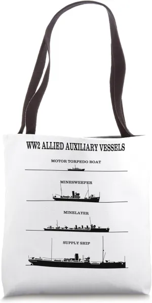 Allied WW2 Auxiliary Ships World War Two Silhouette Diagrams Tote Bag
