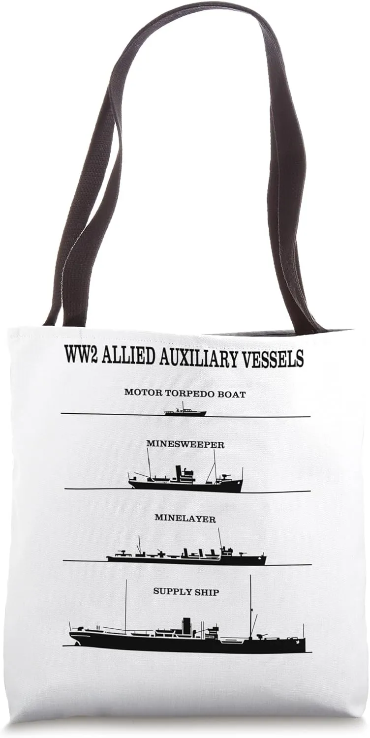 Allied WW2 Auxiliary Ships World War Two Silhouette Diagrams Tote Bag