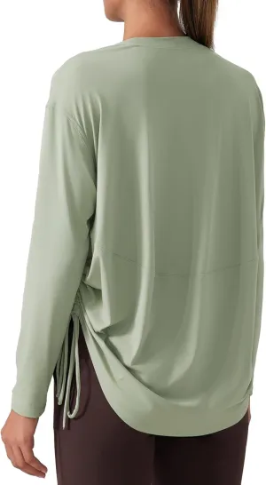 altiland Drawstring Side Ruched Long Sleeve Workout Shirts for Women, Buttery Soft Running Gym Athletic Yoga Tops Loose Fit
