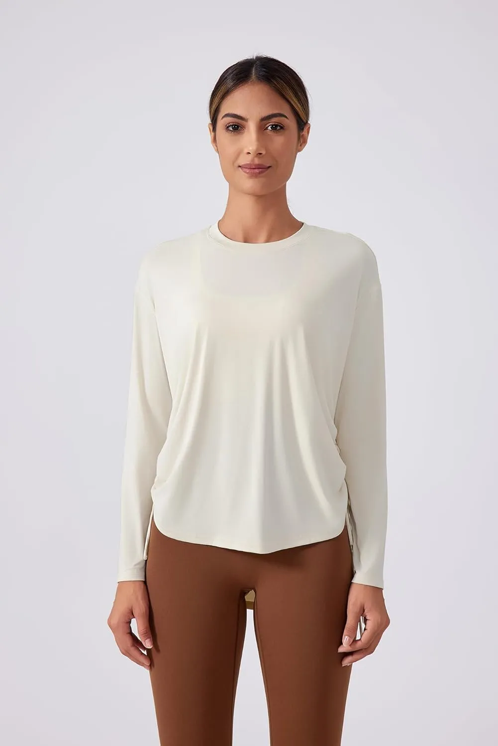 altiland Drawstring Side Ruched Long Sleeve Workout Shirts for Women, Buttery Soft Running Gym Athletic Yoga Tops Loose Fit