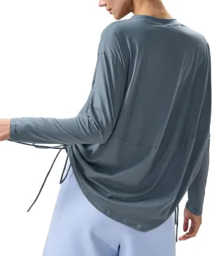 altiland Drawstring Side Ruched Long Sleeve Workout Shirts for Women, Buttery Soft Running Gym Athletic Yoga Tops Loose Fit