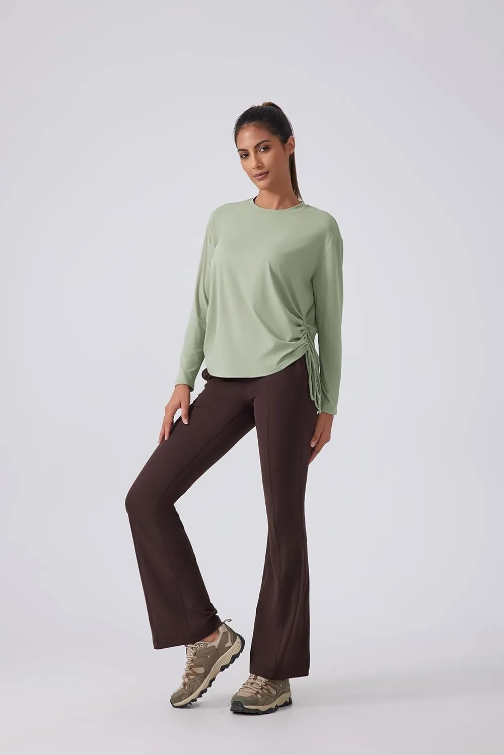altiland Drawstring Side Ruched Long Sleeve Workout Shirts for Women, Buttery Soft Running Gym Athletic Yoga Tops Loose Fit