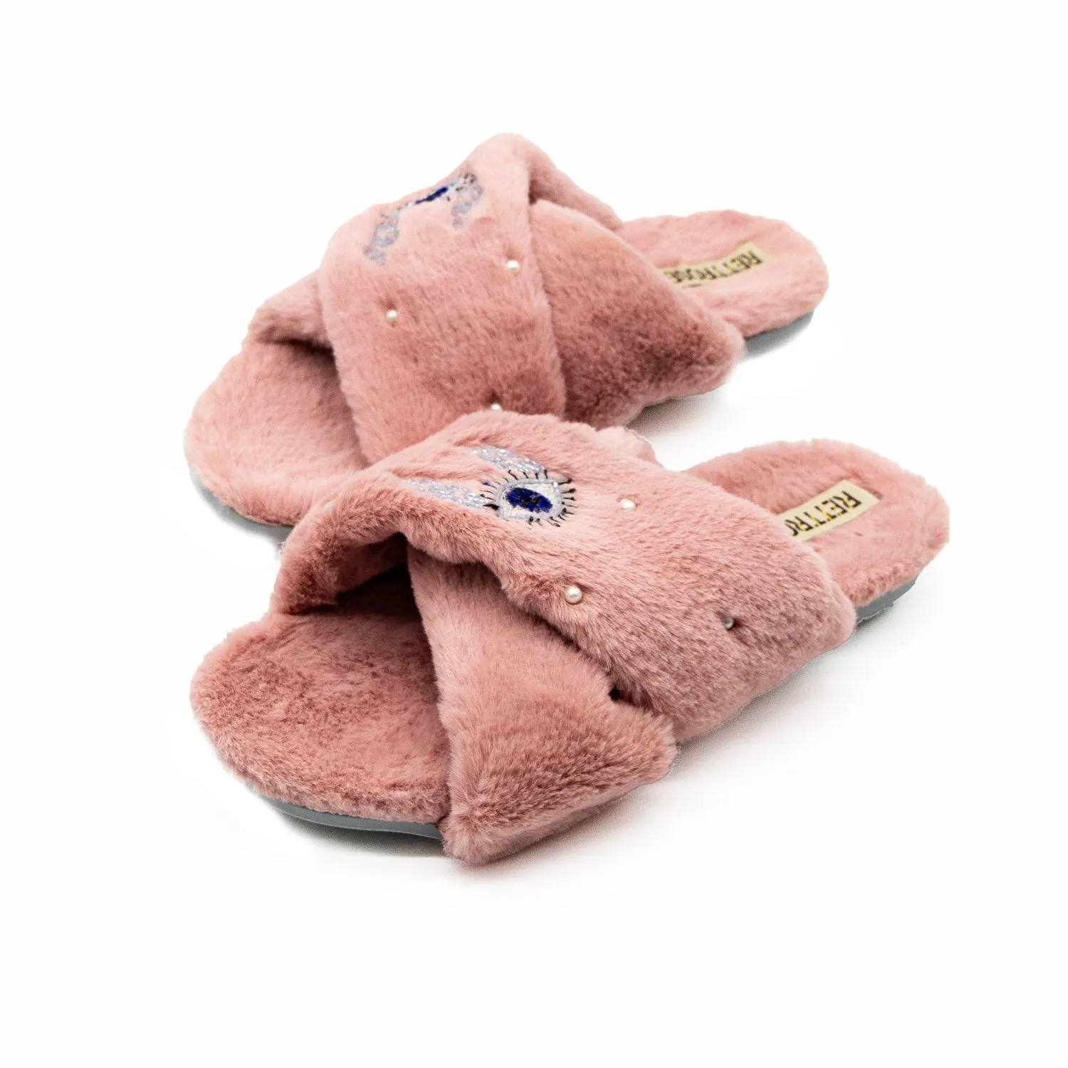 Amaya Nude Luxury Plush Diamanté Embellished Handmade Slipper