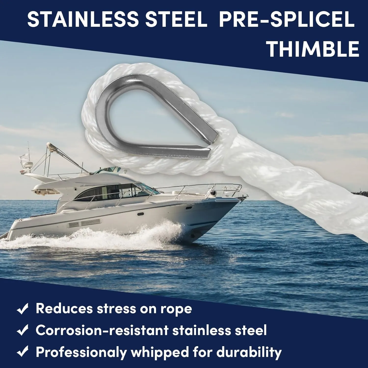 Anchor Rope 100 ft x 3/8 inch Polypropylene 3 Strand Twisted Anchor Line for Boat/Sailboat/Mooring/Pull Lines，Boat Anchor Rope with Thimble, 4095LB Breaking Strain